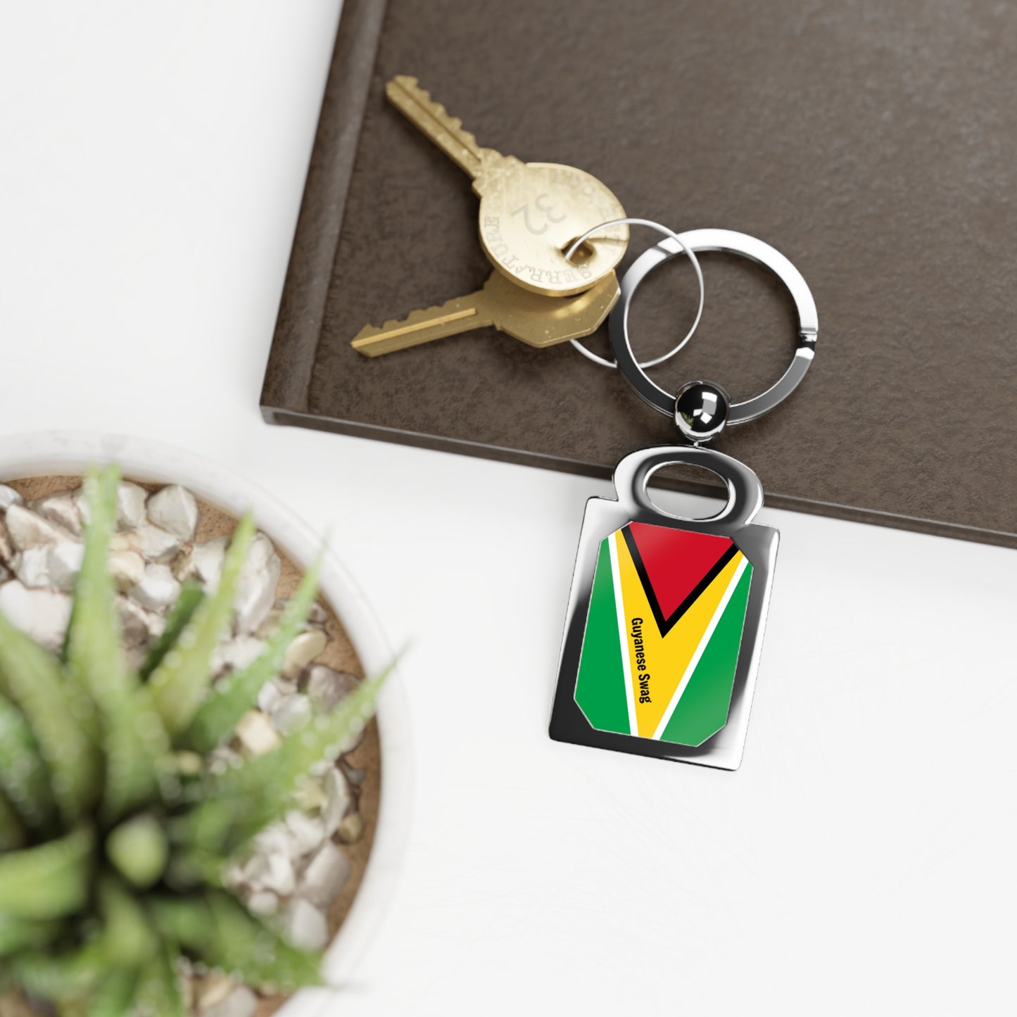 Guyana Flag Rectangle Photo Keyring — Custom Metal Souvenir Keychain