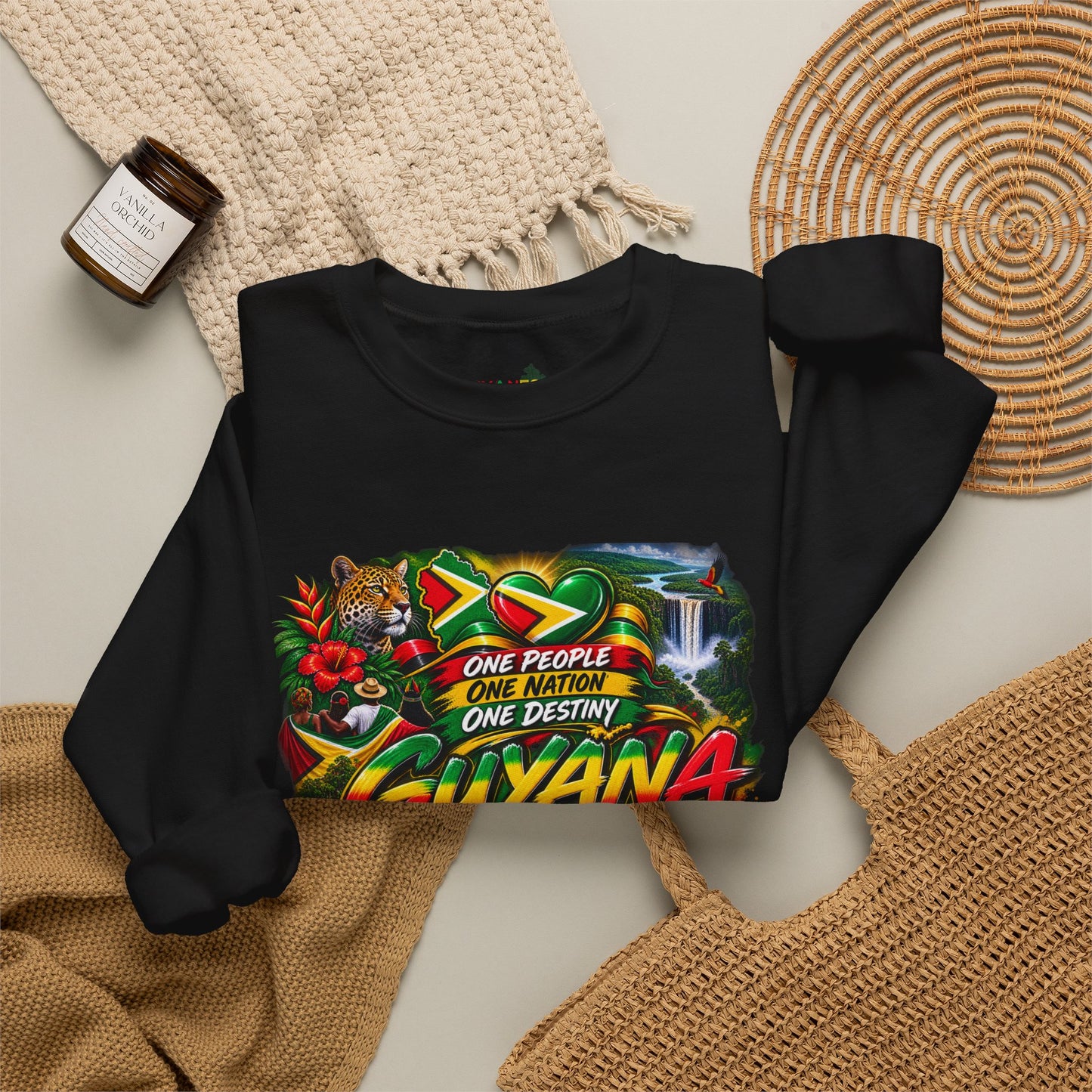 Guyana Flag Crewneck Sweatshirt — One People, One Nation Graphic