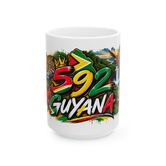 Guyana 592 Coffee Mug — Colorful 592 Design, Gift for Guyanese Pride (11oz & 15oz)