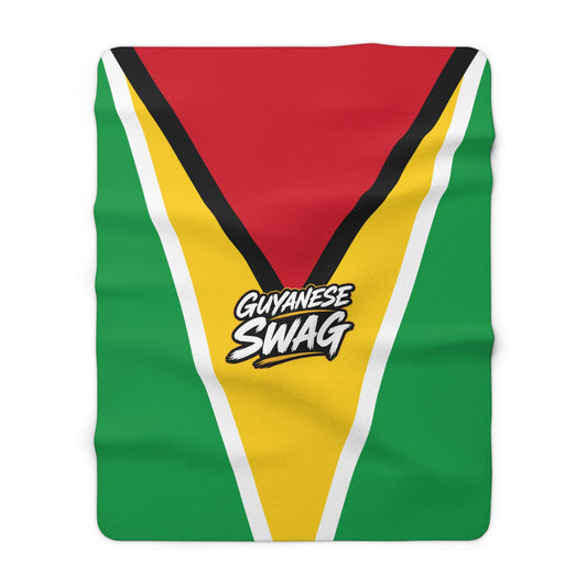 Guyanese Swag blanket in Golden Arrowhead colors with plush Sherpa backing