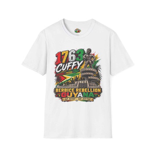 Cuffy 1763 Guyana Unisex T-Shirt in White, front product view