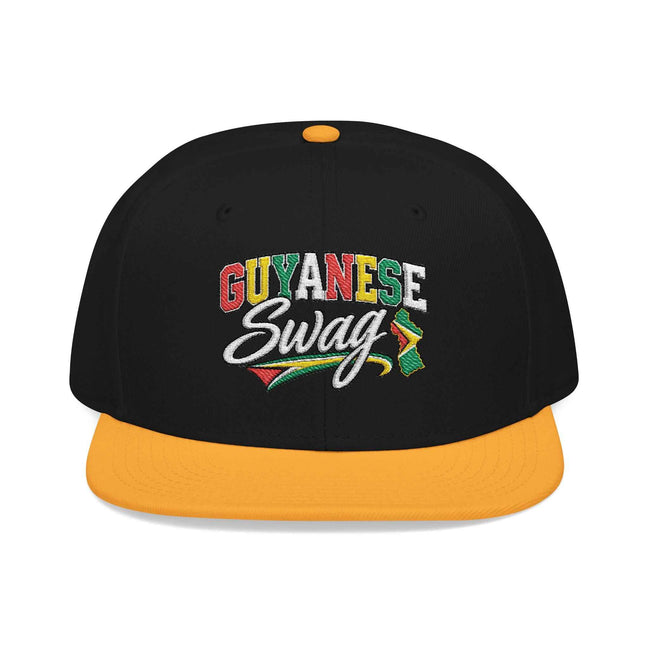 Guyanese Swag Flag Map Snapback Hat in Black, front product view