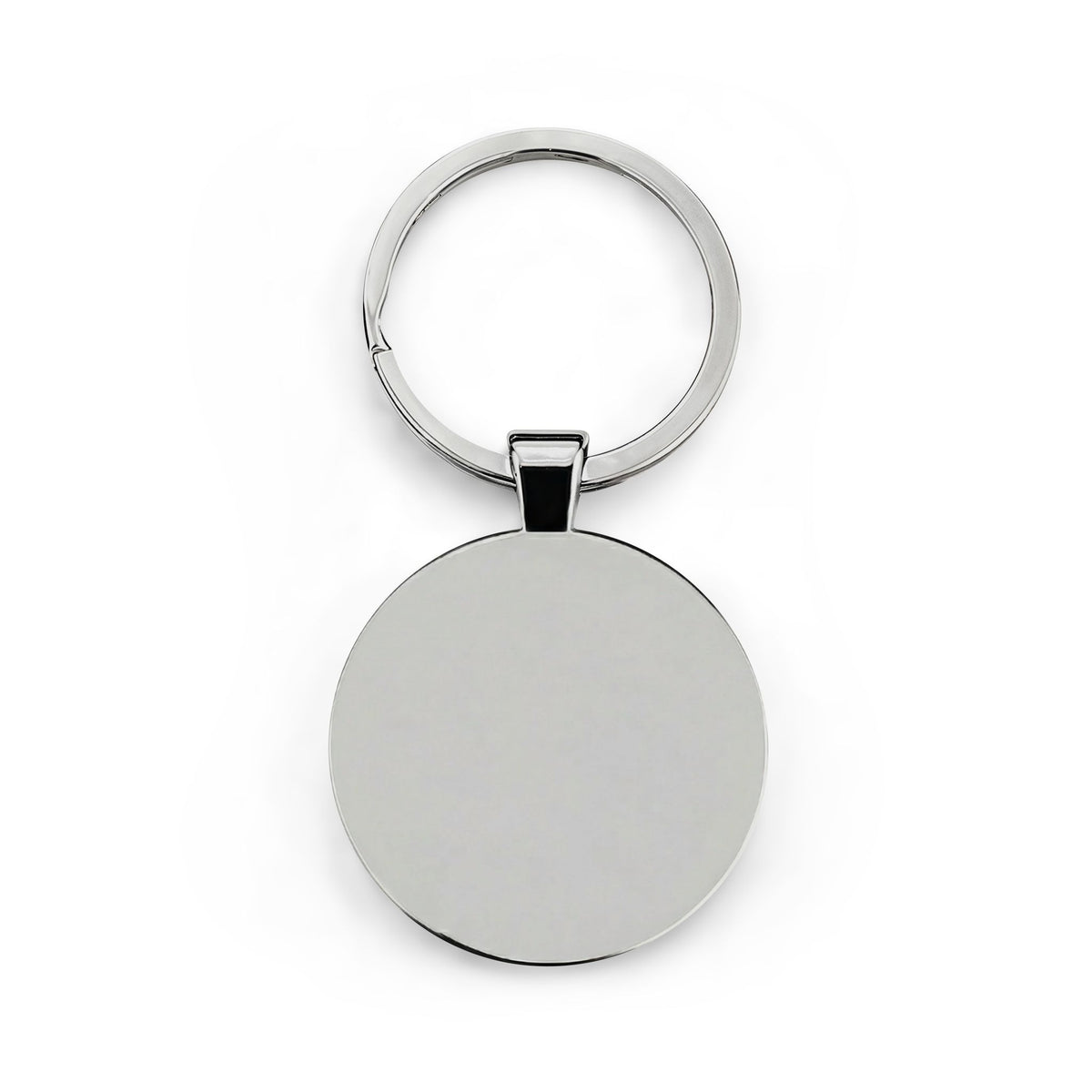 Guyanese Swag Round Stainless Steel Keychain, polished metal back view