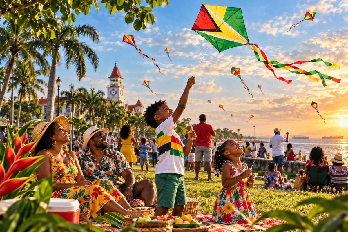Guyanese family flying kites on Easter Monday