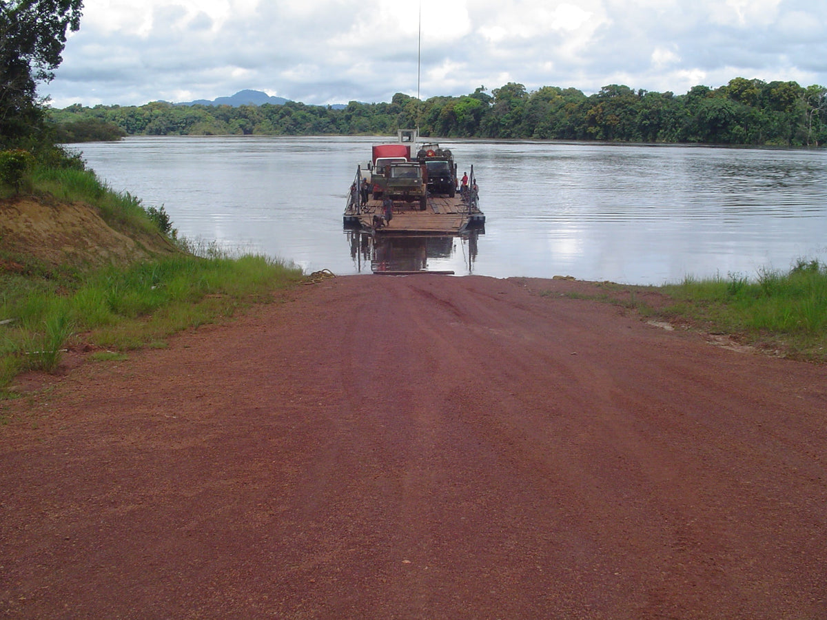 Pontoon crossing at Mango Landing on the Essequibo River in Guyana