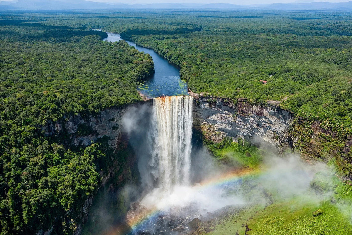 Kaieteur Falls dropping over a forested plateau on the Potaro River