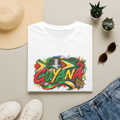Guyana Graphic T‑Shirt — Colorful Tropical Island Design with Waterfall & Tiger