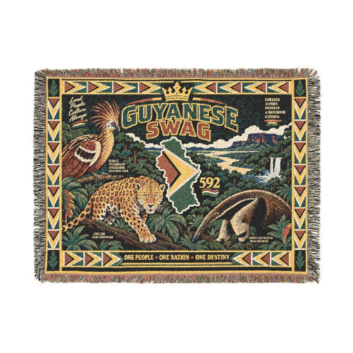 Guyana Jaguar & Map Woven Throw Blanket – Tropical Wildlife Design