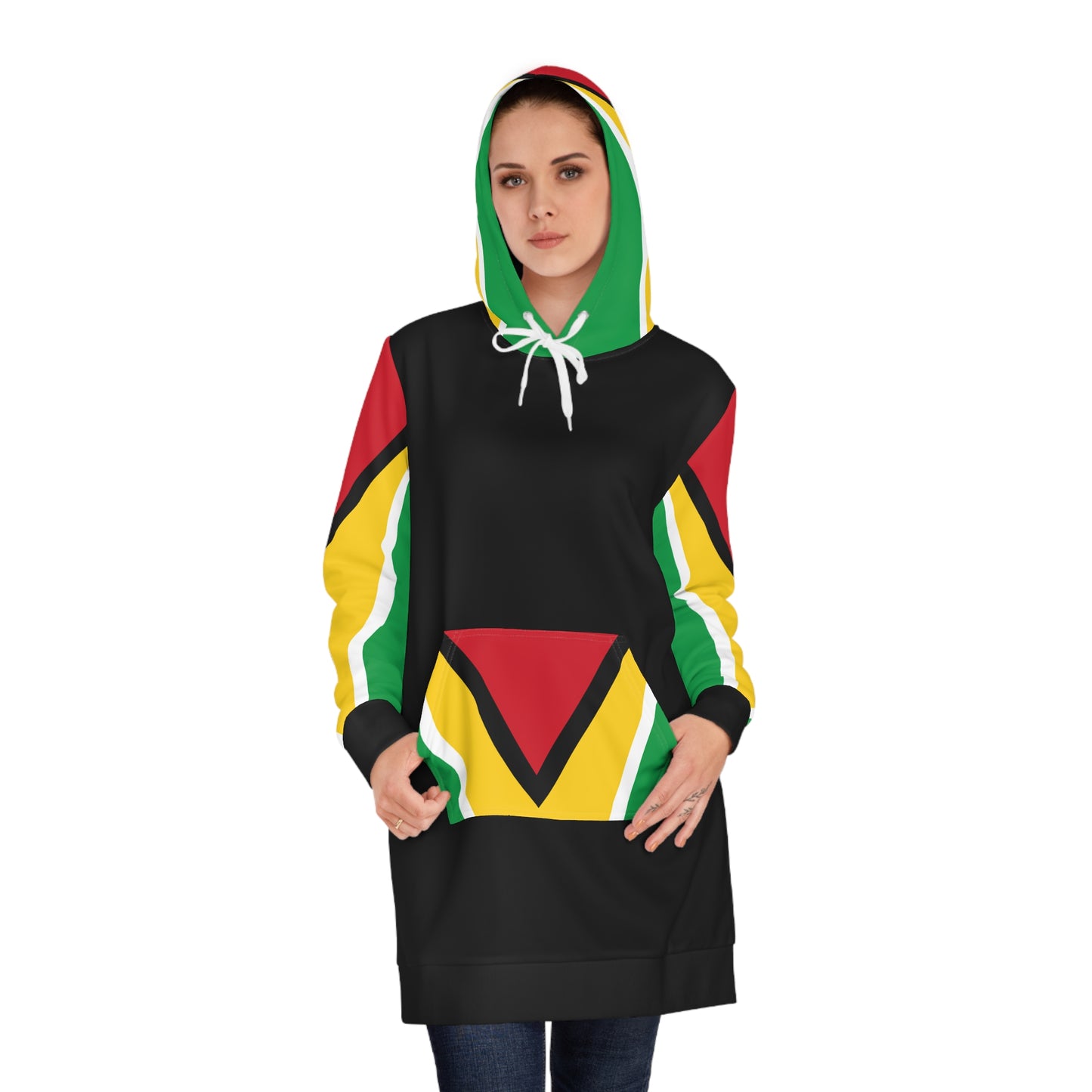 Guyanese Swag Hoodie Dress — Women's Flag-Inspired Hooded Dress
