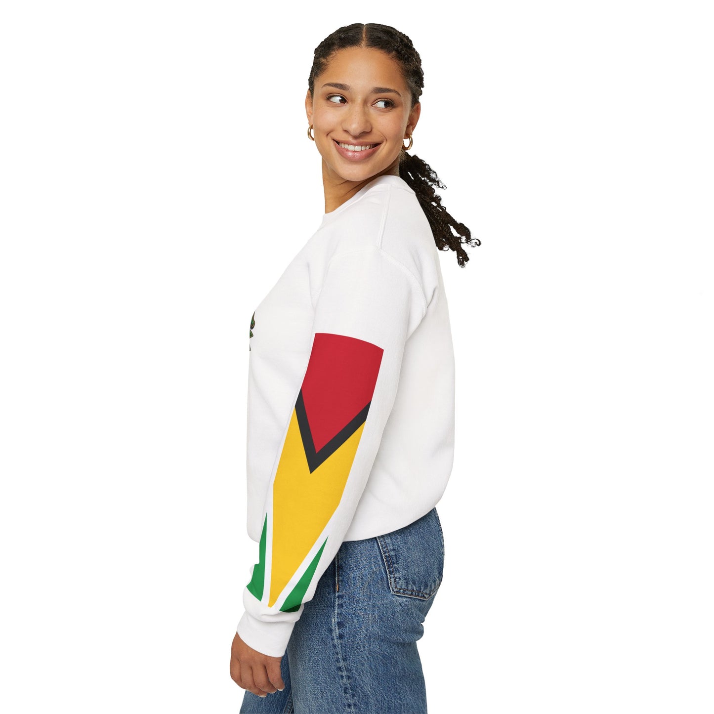 Guyana Crest Crewneck Sweatshirt — Guyanese Flag Sleeve Pullover