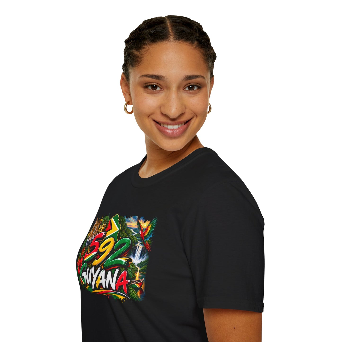 Guyana 592 Tropical Graphic T-Shirt – Tiger, Waterfall & Floral Island Pride