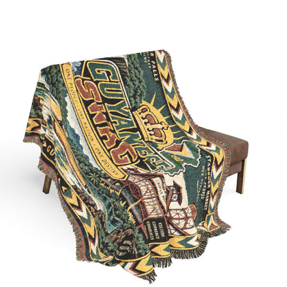 Guyanese woven blanket with tropical river artwork