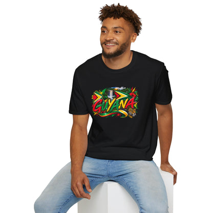 Guyana Graphic T‑Shirt — Colorful Tropical Island Design with Waterfall & Tiger