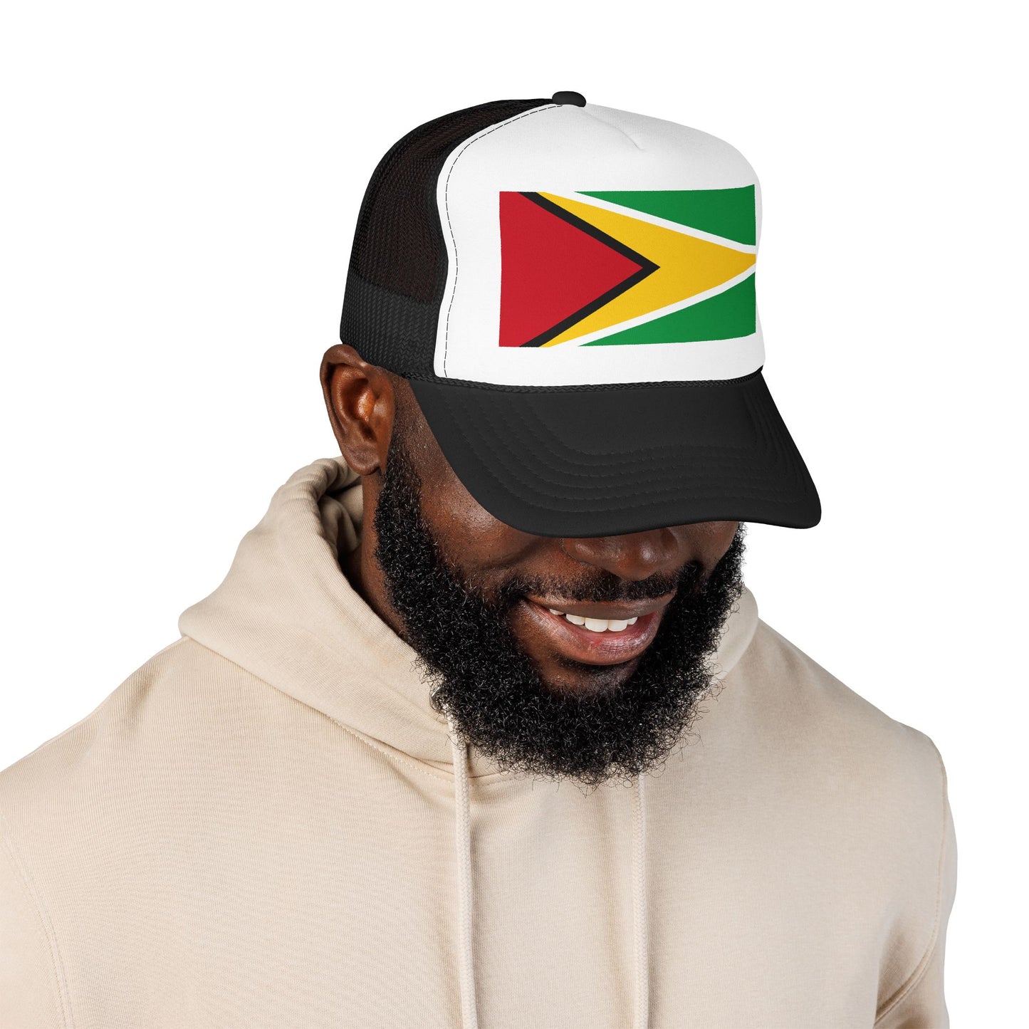 Guyana Flag Trucker Hat — Foam Mesh Cap with Retro Distressed Flag Design