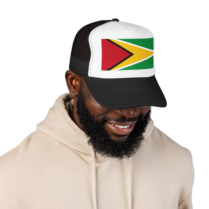 Guyana Flag Trucker Hat — Foam Mesh Cap with Retro Distressed Flag Design