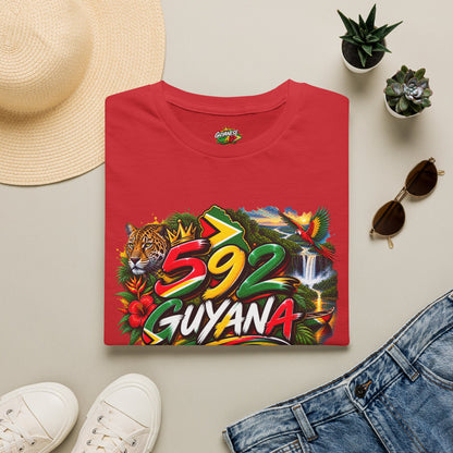Guyana 592 Tropical Graphic T-Shirt – Tiger, Waterfall & Floral Island Pride