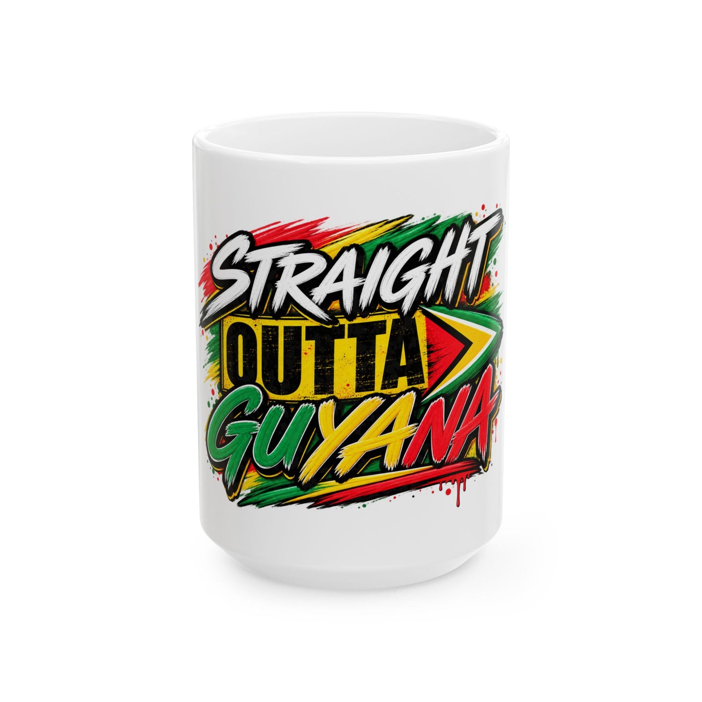 Straight Outta Guyana Ceramic Mug – Colorful Guyanese Pride Coffee Cup (11oz, 15oz)