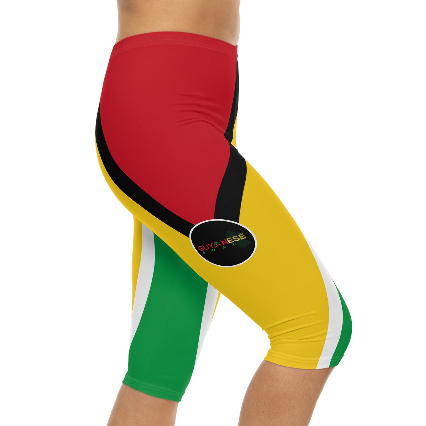 Guyana Flag Capri Leggings – Vibrant Red, Yellow & Green AOP Athletic Crop
