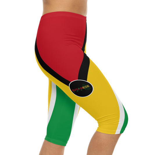 Guyana Flag Capri Leggings – Vibrant Red, Yellow & Green AOP Athletic Crop