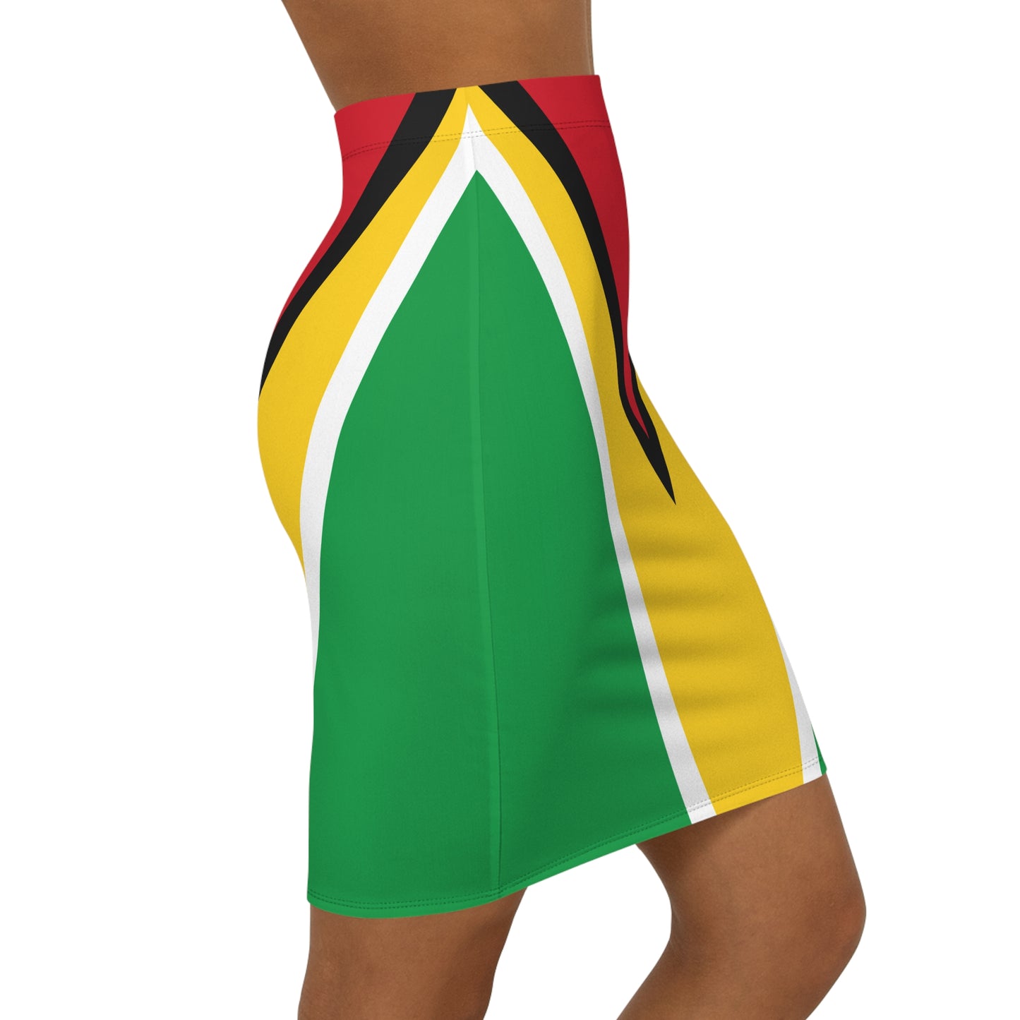 Guyana Flag Pencil Skirt — Bold Red, Yellow & Green Mid‑Waist Bodycon