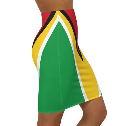 Guyana Flag Pencil Skirt — Bold Red, Yellow & Green Mid‑Waist Bodycon