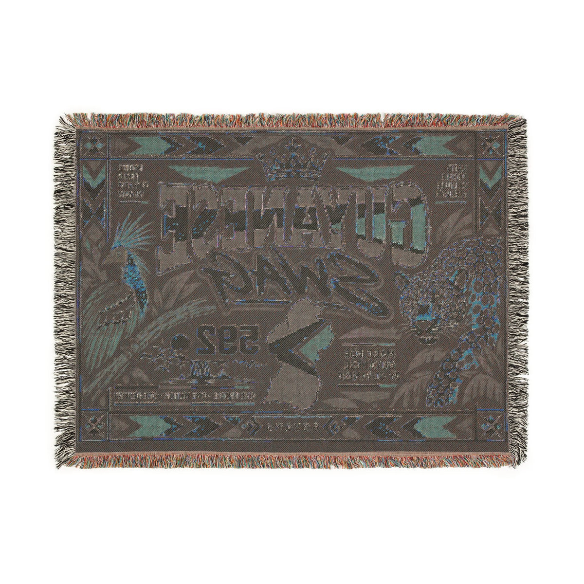Guyanese woven throw blanket with retro jaguar design