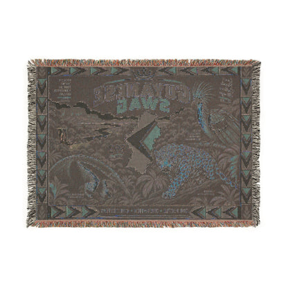 Guyana jaguar map blanket with colorful woven fringe