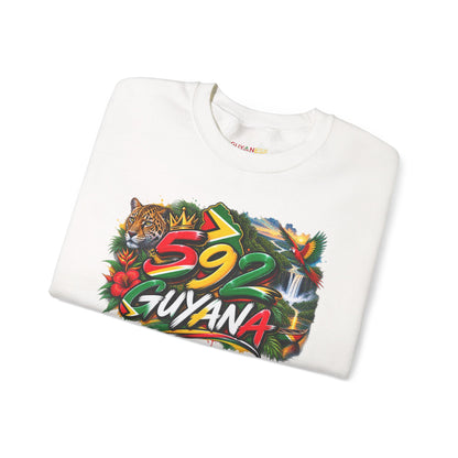 Guyana 592 Crewneck Sweatshirt – Tropical Jaguar & Flag Sleeve Design