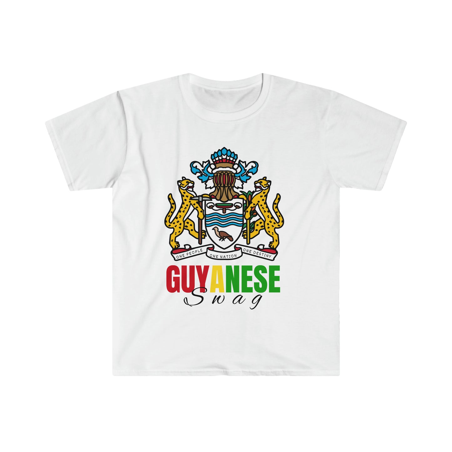 Guyana Coat of Arms Guyanese Swag Unisex Soft Style Shirt Sleeve T-Shirt.