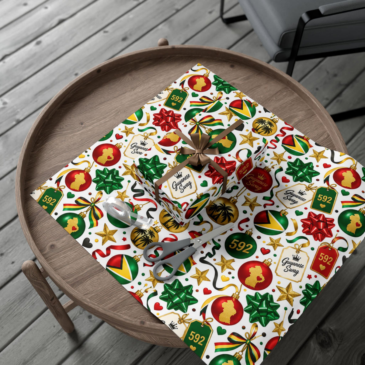 Guyanese holiday gift wrap roll mockup