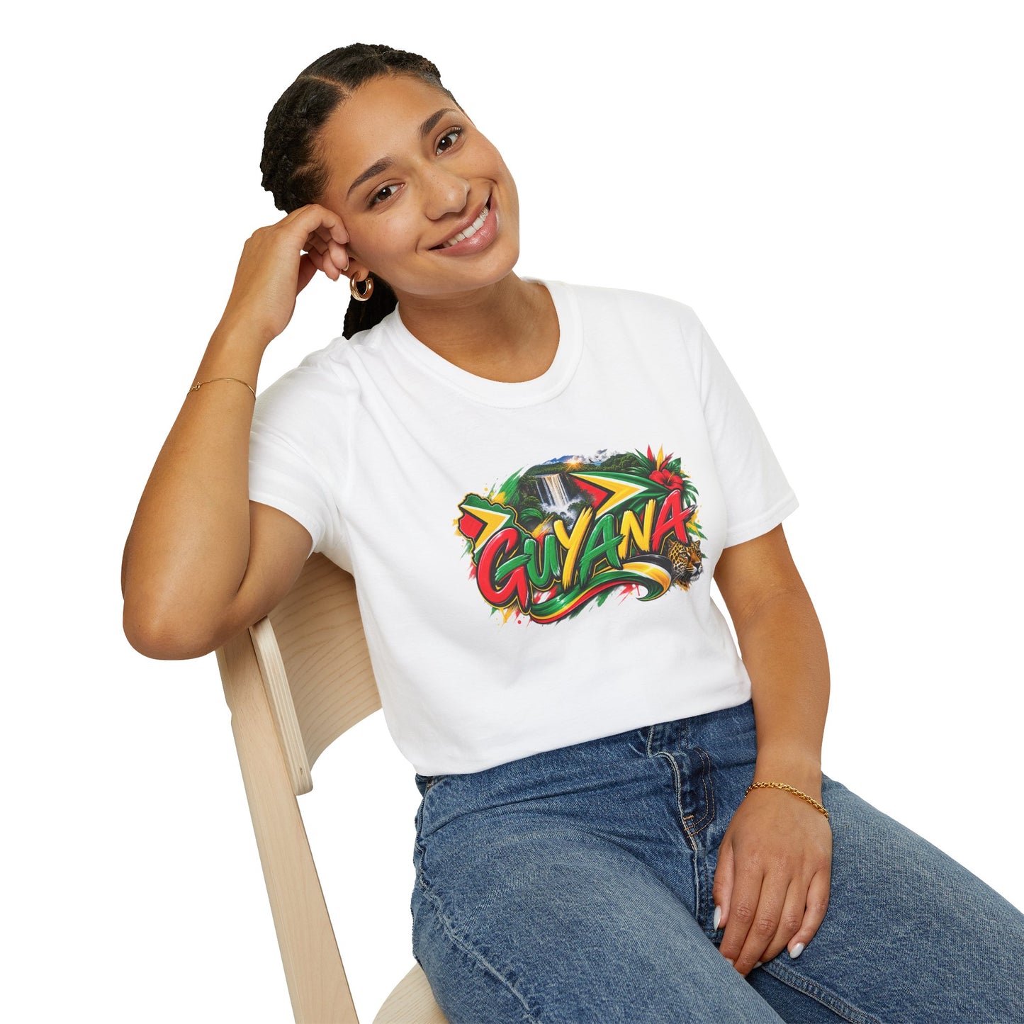 Guyana Graphic T‑Shirt — Colorful Tropical Island Design with Waterfall & Tiger