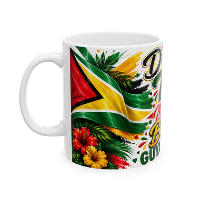 Guyana Flag Tea Mug — "Drinking Tea and Minding My Business" Ceramic Coffee Cup (11oz & 15oz)