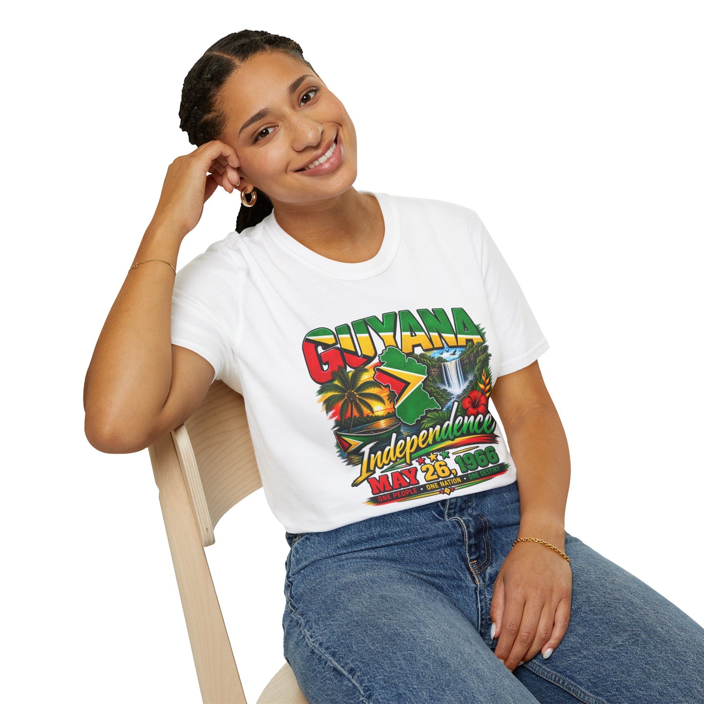 Guyana Independence T-Shirt — May 26, 1966 Retro Flag & Waterfall Tee