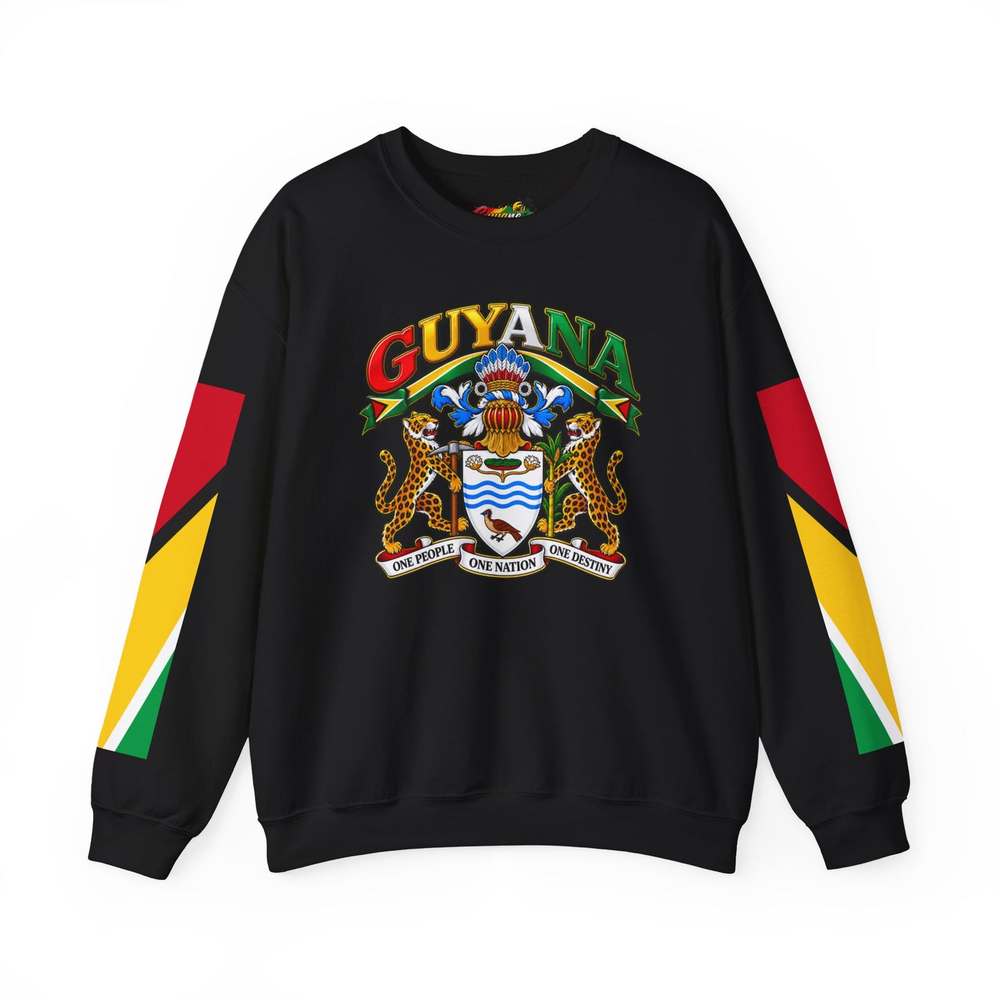 Guyana Crest Crewneck Sweatshirt — Guyanese Flag Sleeve Pullover