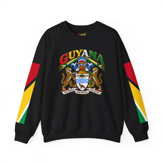 Guyana Crest Crewneck Sweatshirt — Guyanese Flag Sleeve Pullover