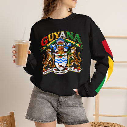 Guyana Crest Crewneck Sweatshirt — Guyanese Flag Sleeve Pullover