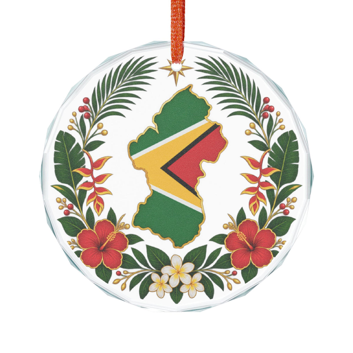 Guyana holiday keepsake crystal glass ornament with floral design