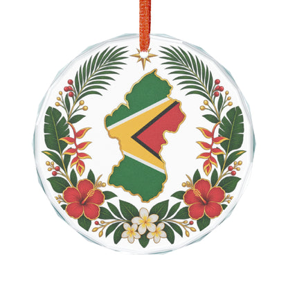 Guyana holiday keepsake crystal glass ornament with floral design