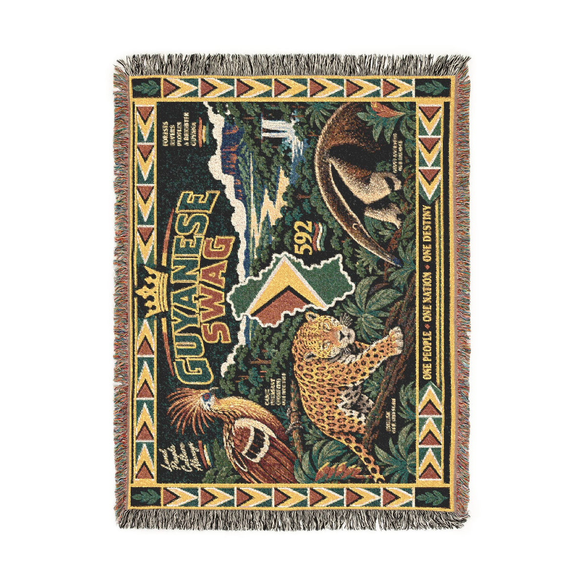 Guyana Jaguar & Map Woven Throw Blanket – Tropical Wildlife Design