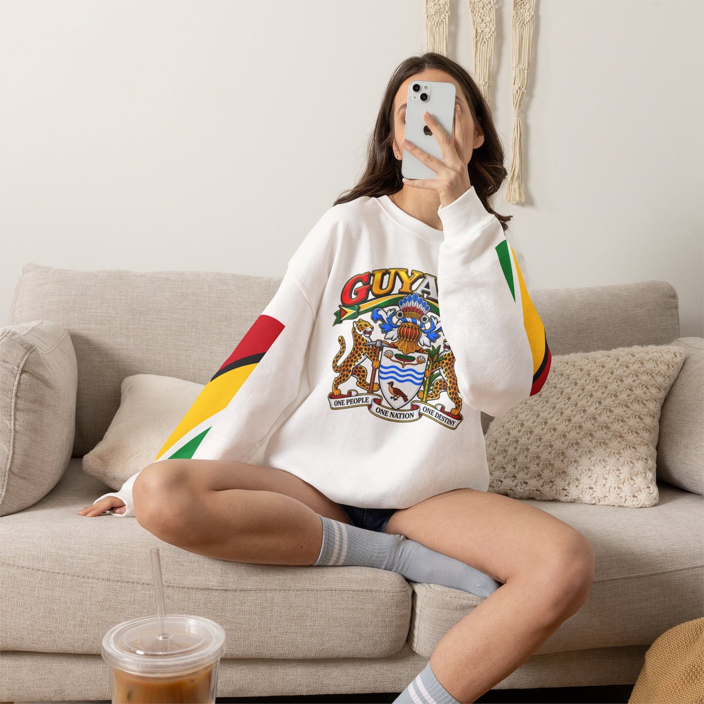 Guyana Crest Crewneck Sweatshirt — Guyanese Flag Sleeve Pullover
