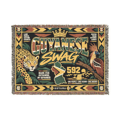 Guyana jaguar woven throw blanket with retro wildlife design