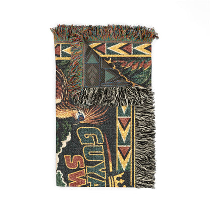 Guyana Jaguar & Map Woven Throw Blanket – Tropical Wildlife Design