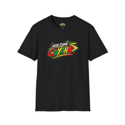 Guyana Pride T-Shirt — "Here Come Guyana" Colorful Island Graphic Tee