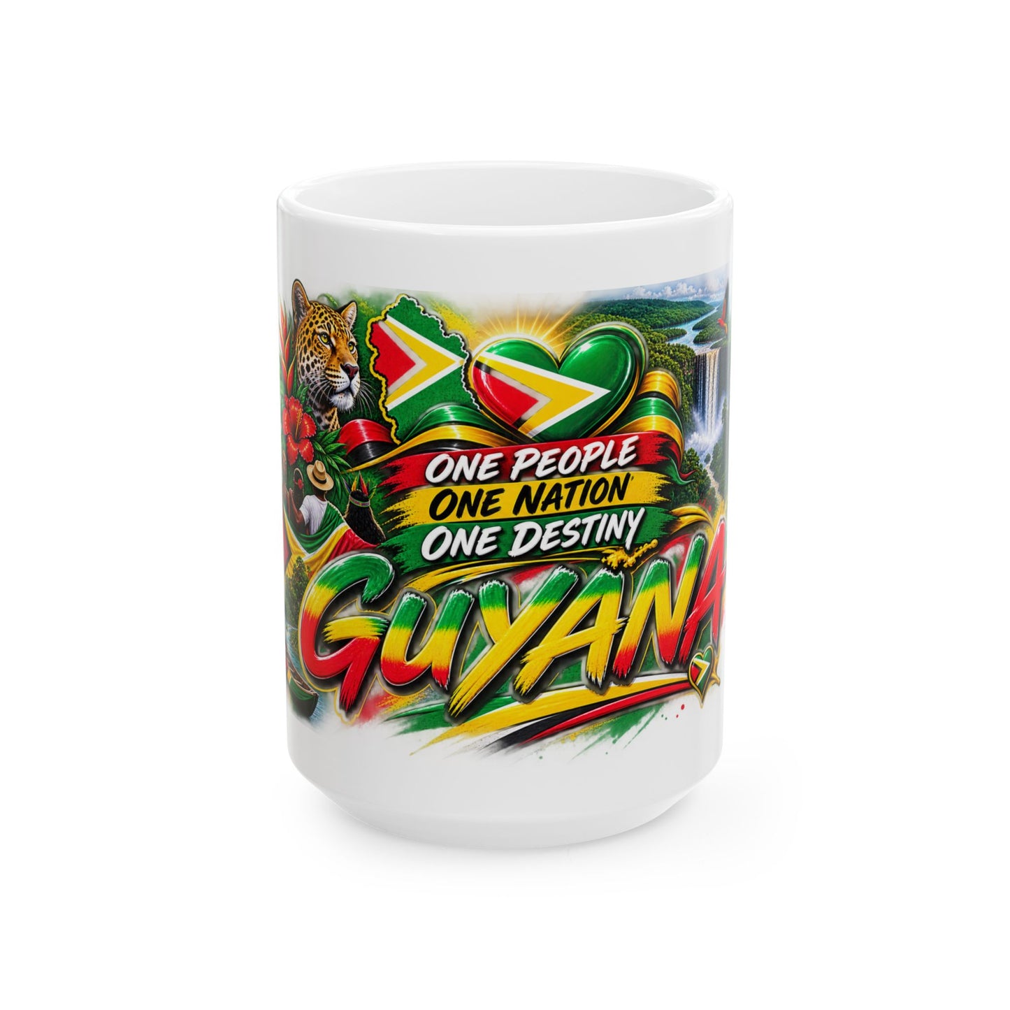 Guyana Flag Mug – "One People, One Nation, One Destiny" Ceramic Coffee Cup (11oz/15oz)