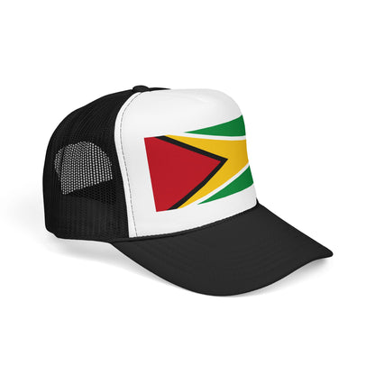 Guyana Flag Trucker Hat — Foam Mesh Cap with Retro Distressed Flag Design