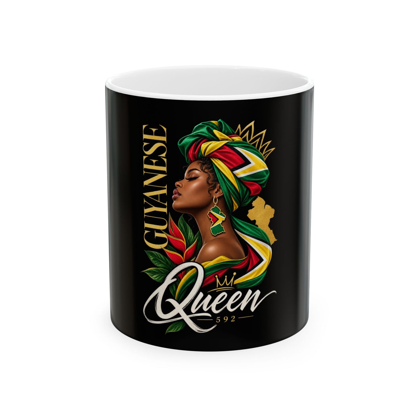 Guyanese Queen Ceramic Mug — Afrocentric Black Pride Coffee Cup (11oz/15oz)