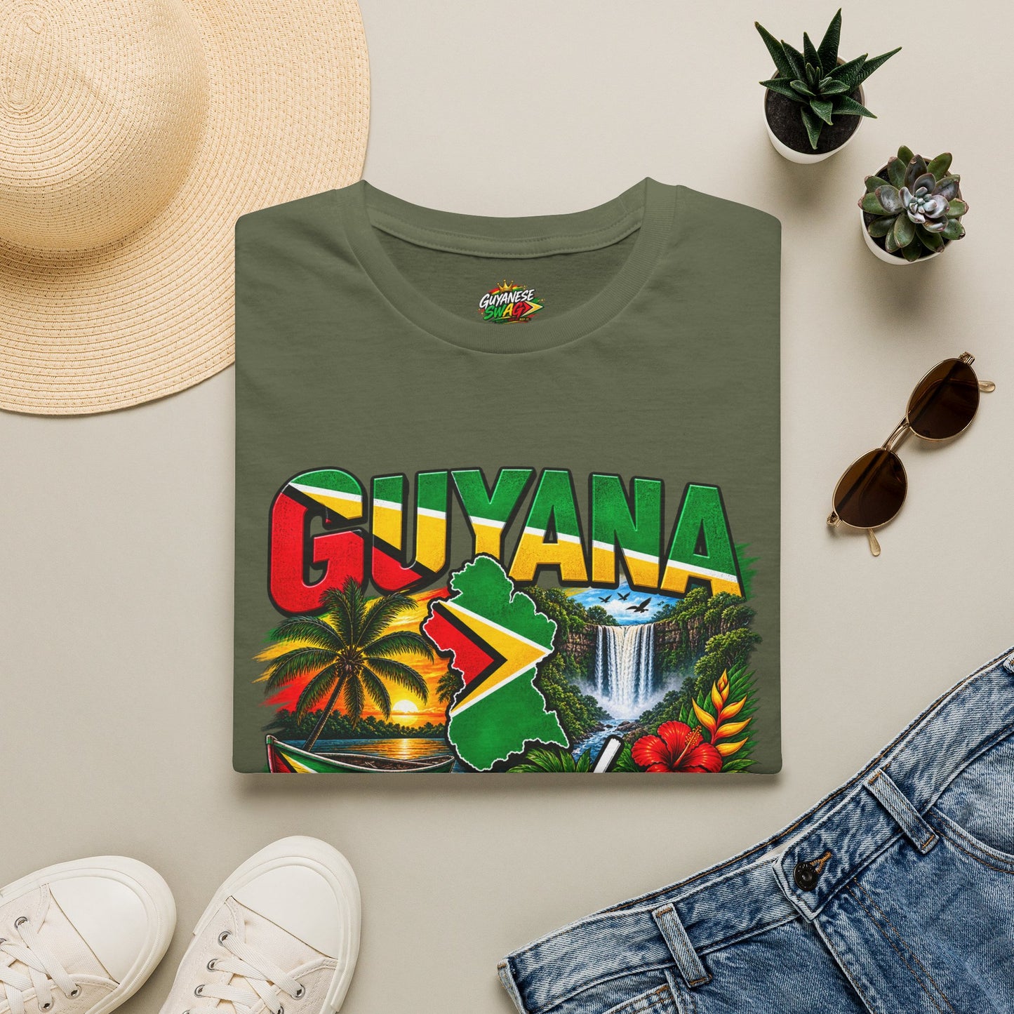 Guyana Independence T-Shirt — May 26, 1966 Retro Flag & Waterfall Tee