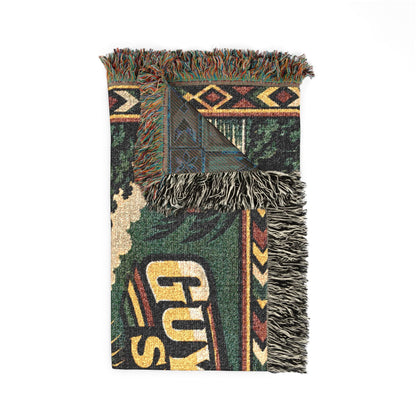 Guyana woven blanket styled as living room home decor