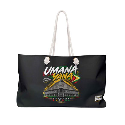 Umana Yana Guyana Weekender Bag – Black Tote with Indigenous Hut Graphic