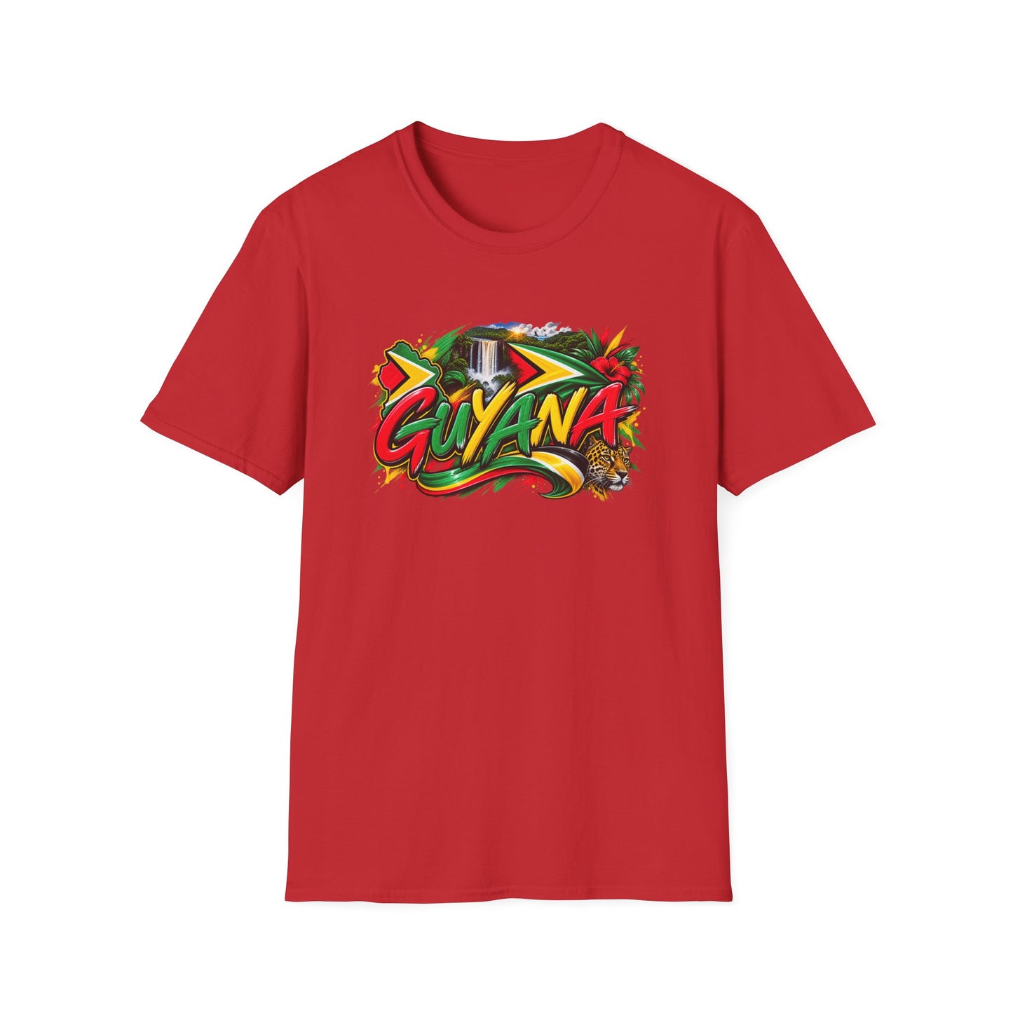 Guyana Graphic T‑Shirt — Colorful Tropical Island Design with Waterfall & Tiger